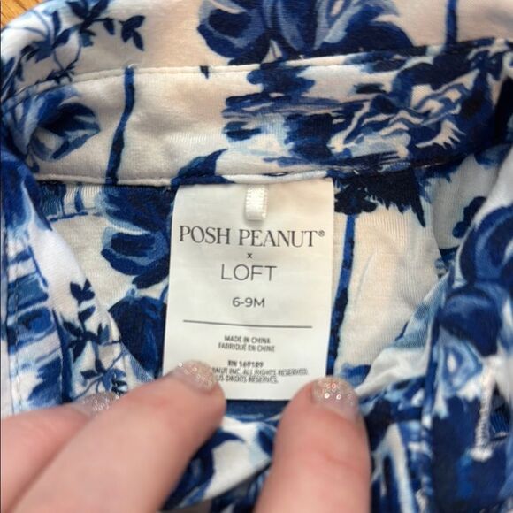 Posh Peanut x The Loft Navy and White Floral Collared Henley Romper 6-9M - Picture 2 of 2
